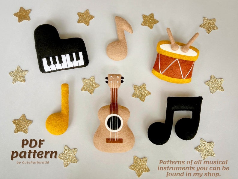 Piano sewing pattern PDF and SVG, musical instruments felt ornaments, baby mobile music, easy sewing projects, hand sewn stuffed toy piano image 7