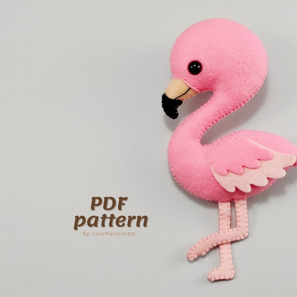 Cute flamingo sewing pattern PDF, make your own plush flamingo, felt stuffed bird toy sewing tutorial, baby mobile flamingo, diy ornament
