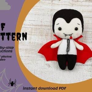 Halloween pattern pdf Dracula ornament felt sewing pattern toy vampire easy sewing pdf digital pattern downloads diy baby mobile Halloween