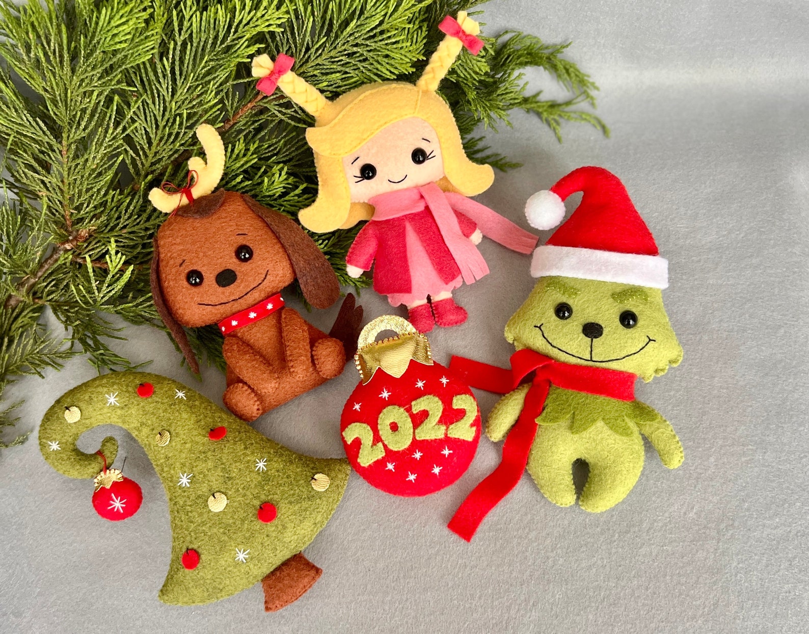 Christmas Sewing Pattern Felt Set of 5 PDF Christmas Ornament Etsy
