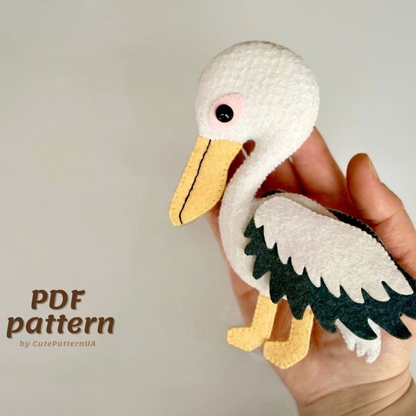 Pelican felt sewing pattern PDF SVG, diy bird ornament, baby mobile pelican, tutorial pattern toy, stuffed animals, easy sewing projects