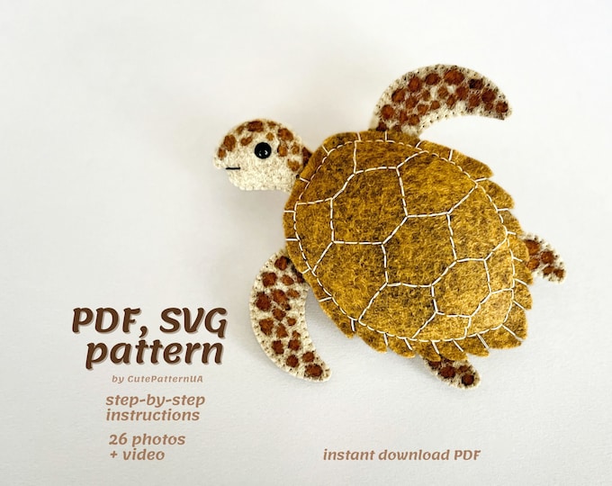 Hawksbill Sea Turtle Sewing Pattern PDF SVG, Felt Ornament, Ocean Felt ...