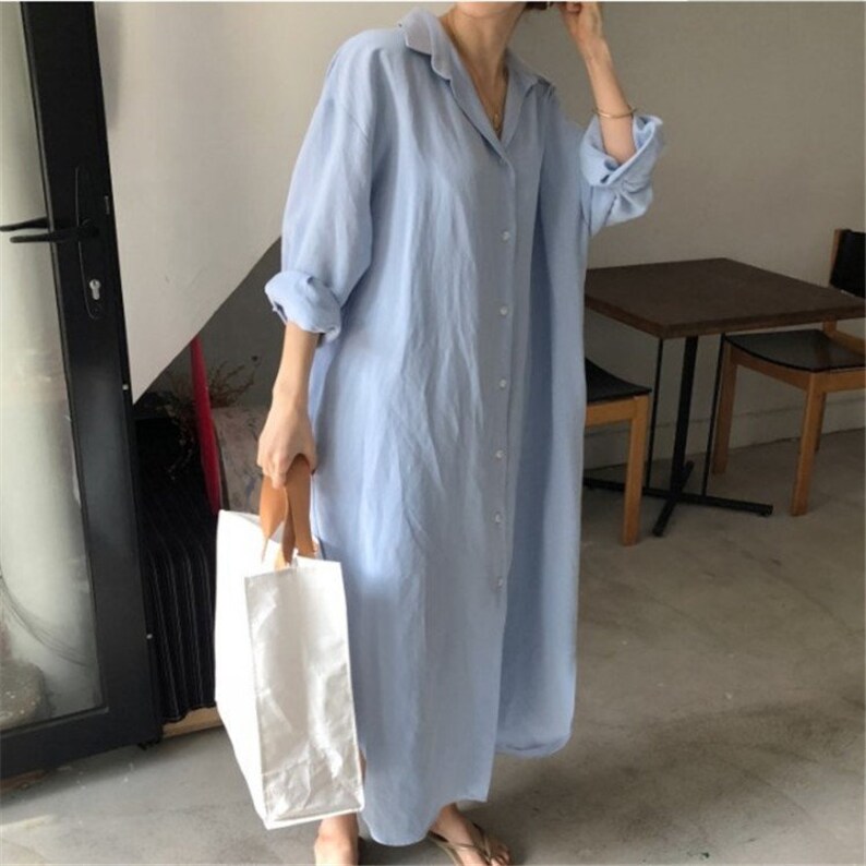 Linen Women Dress Long Linen Shirt and Cotton Casual Dress Etsy