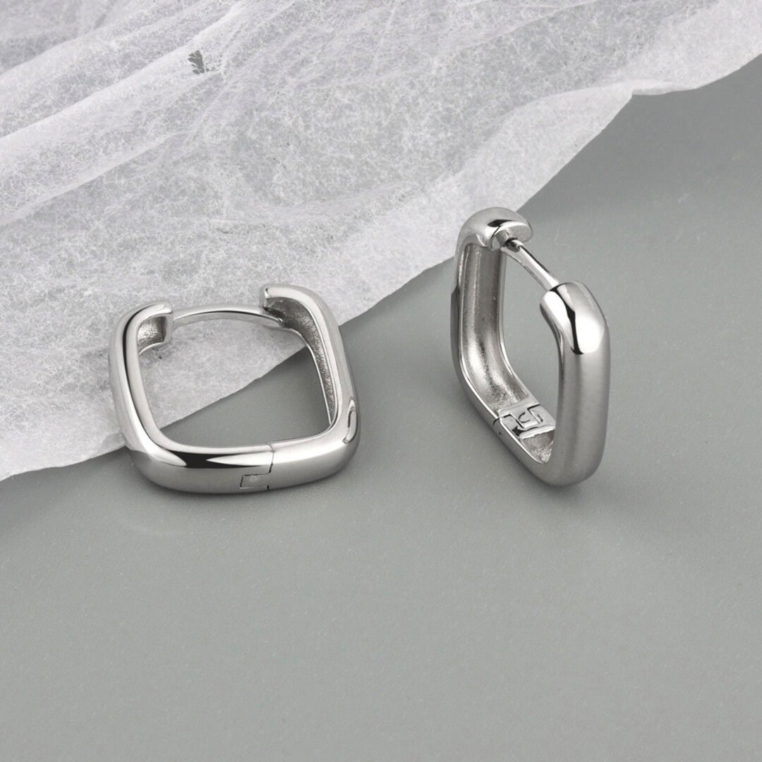 Silver Square Hoop Earrings, Silver Large Hoops, Gold Chunky Square