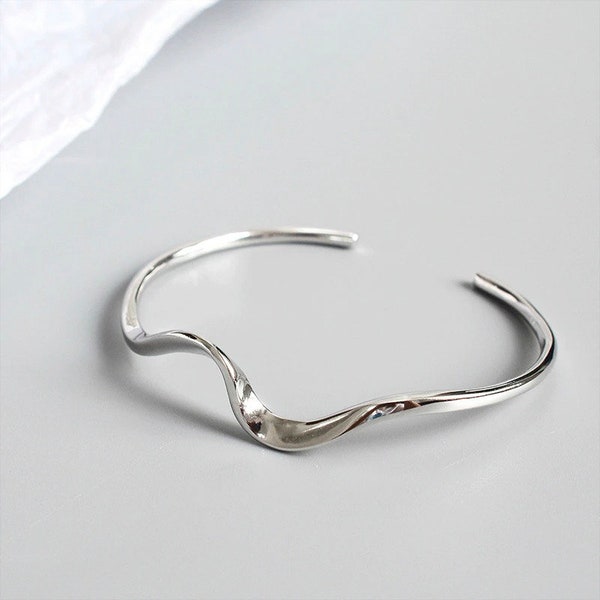 Sterling Silver Wave Cuff Bracelet, Irregular Cuff Bangle, Stackable Cuff Bracelet, Minimalist Cuff, Modern Bracelet