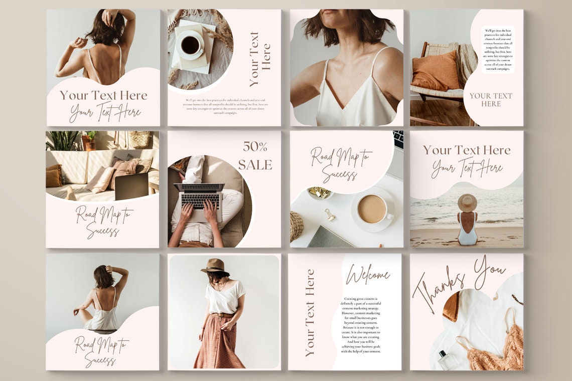 Instagram Template Canva Rose Gold and White Instagram Post | Etsy