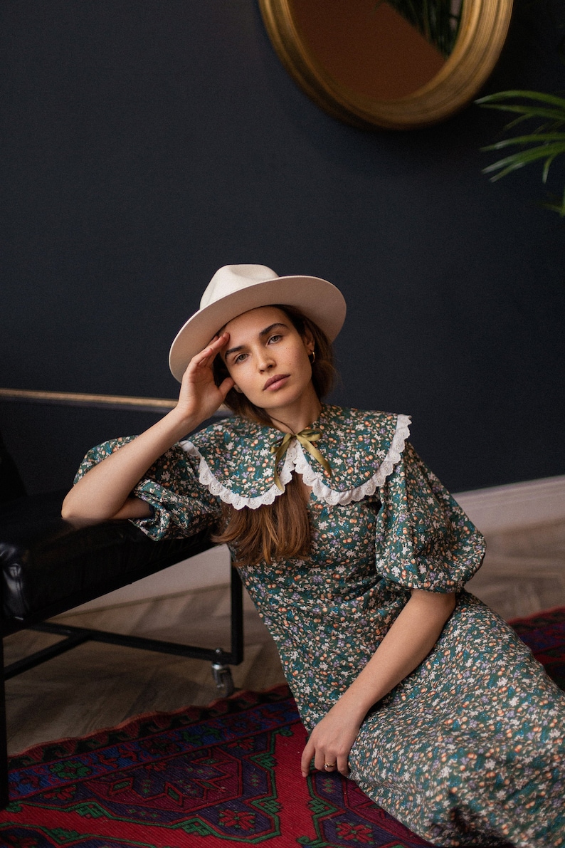 Oversized Floral Prairie Collar Dress Women Statement image 0