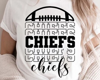 Fútbol americano de los Chiefs apilado SVG, espíritu escolar (descarga digital)