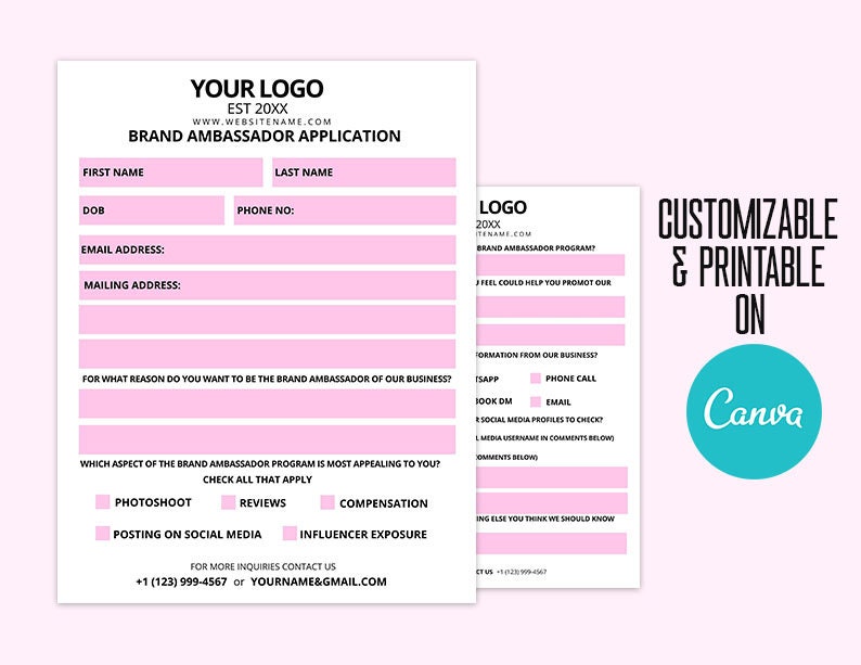Brand Ambassador Agreement Brand Ambassador Contract - Etsy