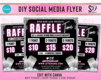 Plantilla de volante de rifa DIY, concurso en redes sociales (Canva)