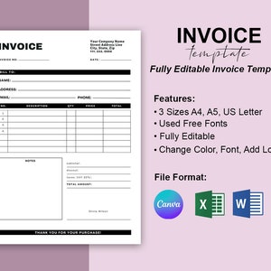 Invoice Template Canva, PDF, Word, Business Invoice, Invoice Word, Editable Invoice, Custom Invoice, Printable Invoice, Invoice Form