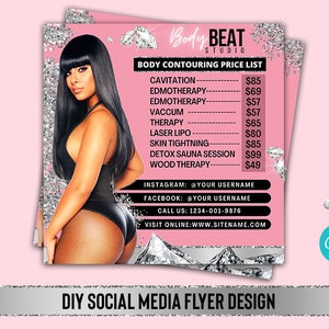 Body contouring price list, Body contouring template, Body contouring flyer, Body sculpting flyer, Body sculpting price list,Instagram flyer
