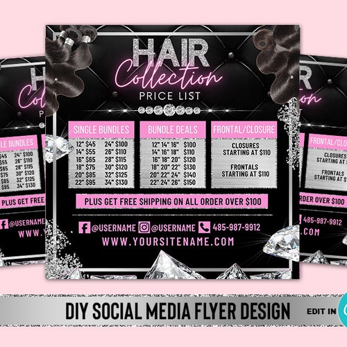 DIY Lace Wig Price List Template Editable Pricelist for Hair Etsy