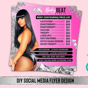 Body contouring price list, Body contouring template, Body contouring flyer, Body sculpting flyer, Body sculpting price list,Instagram flyer