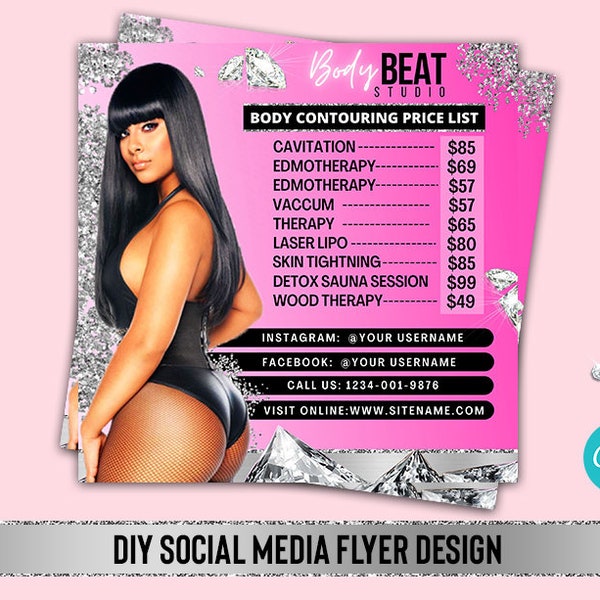 Body contouring price list, Body contouring template, Body contouring flyer, Body sculpting flyer, Body sculpting price list,Instagram flyer