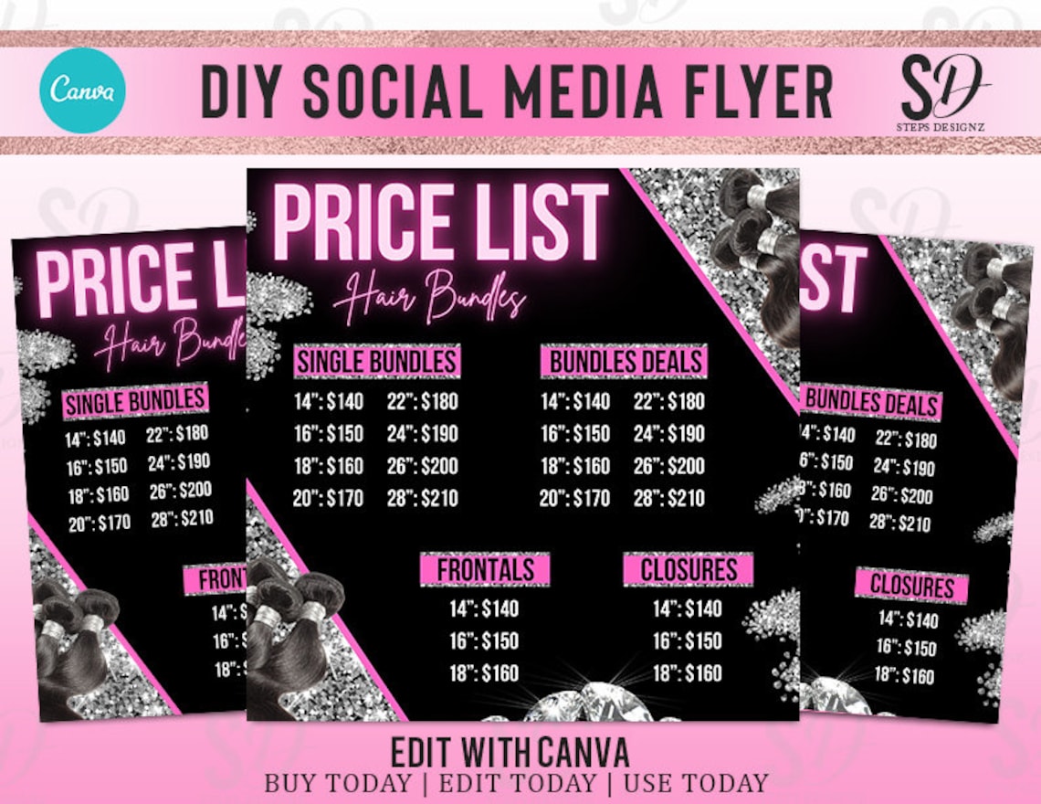 Social Media Flyer Price List Template Price List Flyer Etsy
