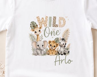 Wild One 1st Birthday T Shirt, Safari First Birthday Shirt, Neutral Jungle Birthday Outfit, Baby Animal First Birthday Tee
