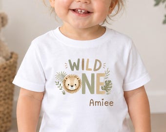 Personalised Wild One Birthday T-Shirt | Safari 1st Birthday Shirt | Neutral Jungle Animal Birthday Top | Boys Girls First Birthday Tee