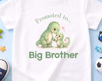Camiseta de dinosaurio "Ascendido a hermano mayor" / Camiseta de hermano / Camiseta de anuncio de embarazo / Camiseta para anunciar la llegada del bebé