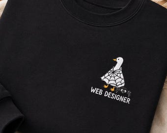 Web Designer Goose Embroidered Sweatshirt | Funny Halloween Jumper | Spooky Goose Sweater | Cute Halloween Embroidery | Adult Jumper