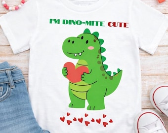 Camiseta de dinosaurio para San Valentín / Camiseta linda "Soy Dino-Mite" / Traje de San Valentín para niños / Camiseta linda de dinosaurio para niños / Camiseta de San Valentín para niños pequeños