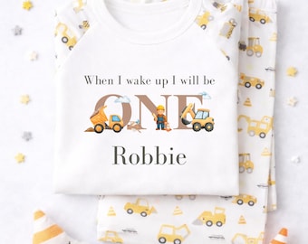 Pijama personalizado de excavadora – Pijama de cumpleaños de Nube Azul (1-3 años)