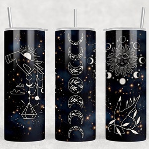 Zodiac Tumbler, Celestial Acrylic Drinkware, Metal Plastic Straw Witchy Tumbler,  Moon Drinkware, Unique Gift