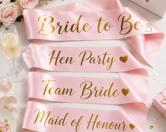 Personalised Hen Party Sash, Bride to Be Sash, Team Bride Sash, Baby Pink Satin Sash, Custom Bridal Shower Sash, Hen Do Party Accessories