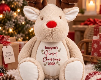 Personalised First Christmas Reindeer Teddy 46cm | Baby’s 1st Christmas Gift | Embroidered Christmas Reindeer | Personalised Keepsake 2026