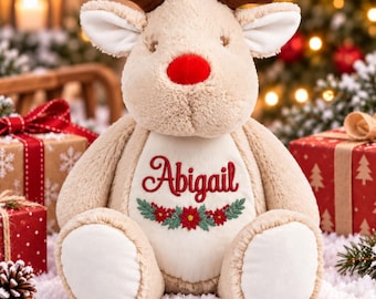 Personalised Christmas Reindeer Teddy 46cm | Embroidered Name Reindeer | Personalised Christmas Gift for Kids | Christmas Keepsake