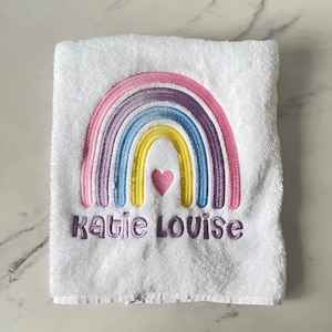 Personalised Kids Swimming Towel | Rainbow Theme Cotton Towel | Embroidered Swimming Lesson Towel