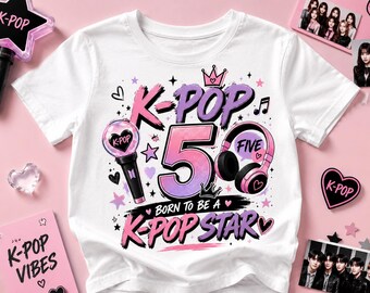 Kpop 5th Birthday T Shirt, Girls K Pop Birthday Shirt, Five Kpop Star Tee, 5th Birthday Outfit, Kpop Birthday Gift for Girls