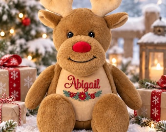 Personalised Christmas Reindeer Teddy 42cm | Embroidered Name Teddy | Personalised Christmas Gift for Children | Reindeer Keepsake