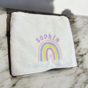 Personalised Kids Swimming Towel | Rainbow Theme Cotton Towel | Embroidered Swimming Lesson Towel