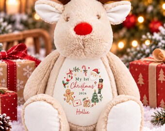 Personalised First Christmas Reindeer Teddy 46cm | Printed Christmas Reindeer | Baby’s 1st Christmas Gift | Personalised Christmas Keepsake