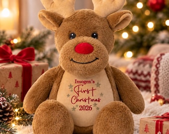 Personalised First Christmas Reindeer Teddy | Baby’s 1st Christmas Gift | Embroidered Christmas Teddy | Personalised Reindeer 2026