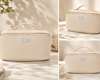 Personalised embroidered Make up Bag PU Leather Custom Initials Bag