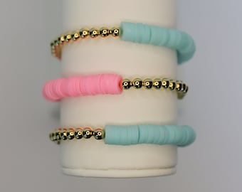 Heishi & Gold Beaded Bracelet | preppy bracelet, gold filled bracelet, gift for her, college gift, sorority gift