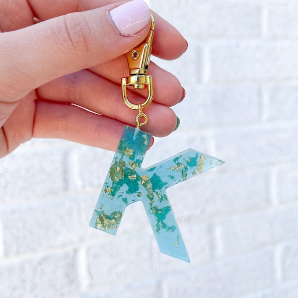 Initial Keychain | blue letter keychain, resin keychain, preppy keychain, gift for her, college gift, sorority gifts