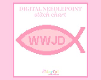 Gráfico de bordado del pez Jesús WWJD - Patrón de punto de cruz digital