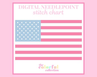 Gráfico de bordado con la bandera estadounidense rosa - Patrón de punto de cruz digital