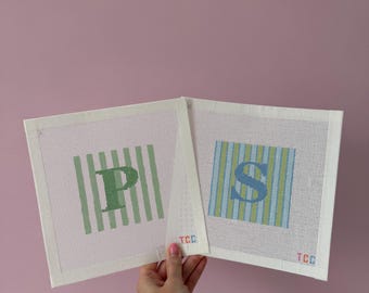 Custom Initial Needlepoint Canvas Hand-Painted