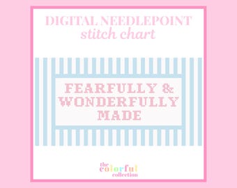 Gráfico de bordado "Hecho de manera maravillosa y temerosa" - Patrón de punto de cruz digital