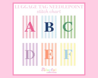 Luggage Tag Initial Needlepoint Chart - Digital cross stitch pattern