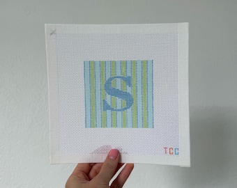 Custom Initial Needlepoint Canvas Hand-Painted