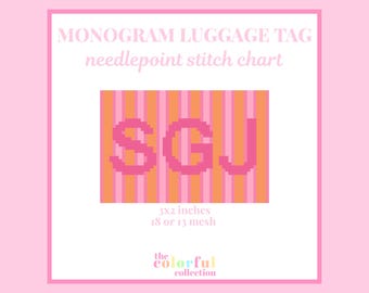 Monogram Luggage Tag Needlepoint Chart - Digital cross stitch pattern