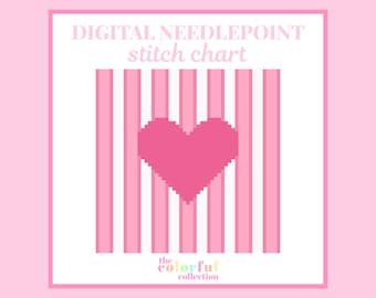 Minigráfico de punto de cruz con forma de corazón - Patrón digital de punto de cruz