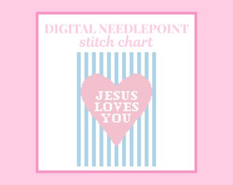 Diagrama de bordado "Jesús te ama" - Patrón de punto de cruz digital