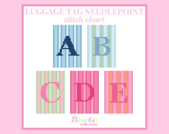 Luggage Tag Initial Needlepoint Chart - Digital cross stitch pattern