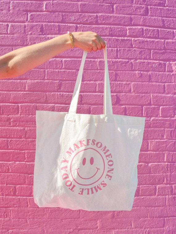 Make Someone Smile Today Tote Bag | preppy tote bag, market bag, colorful tote bag, gift for her, college gift, sorority gifts